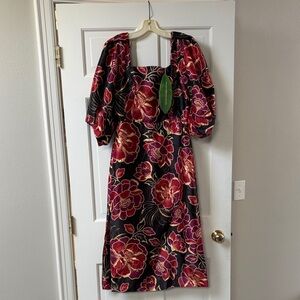 Farm Rio with tags on shiny Chita shirt sleeve midi dress